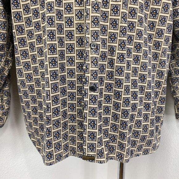 Bruno Tan Geometric Pinwale Corduroy Dress Shirt XL Button Front Long Sleeves - Picture 5 of 12